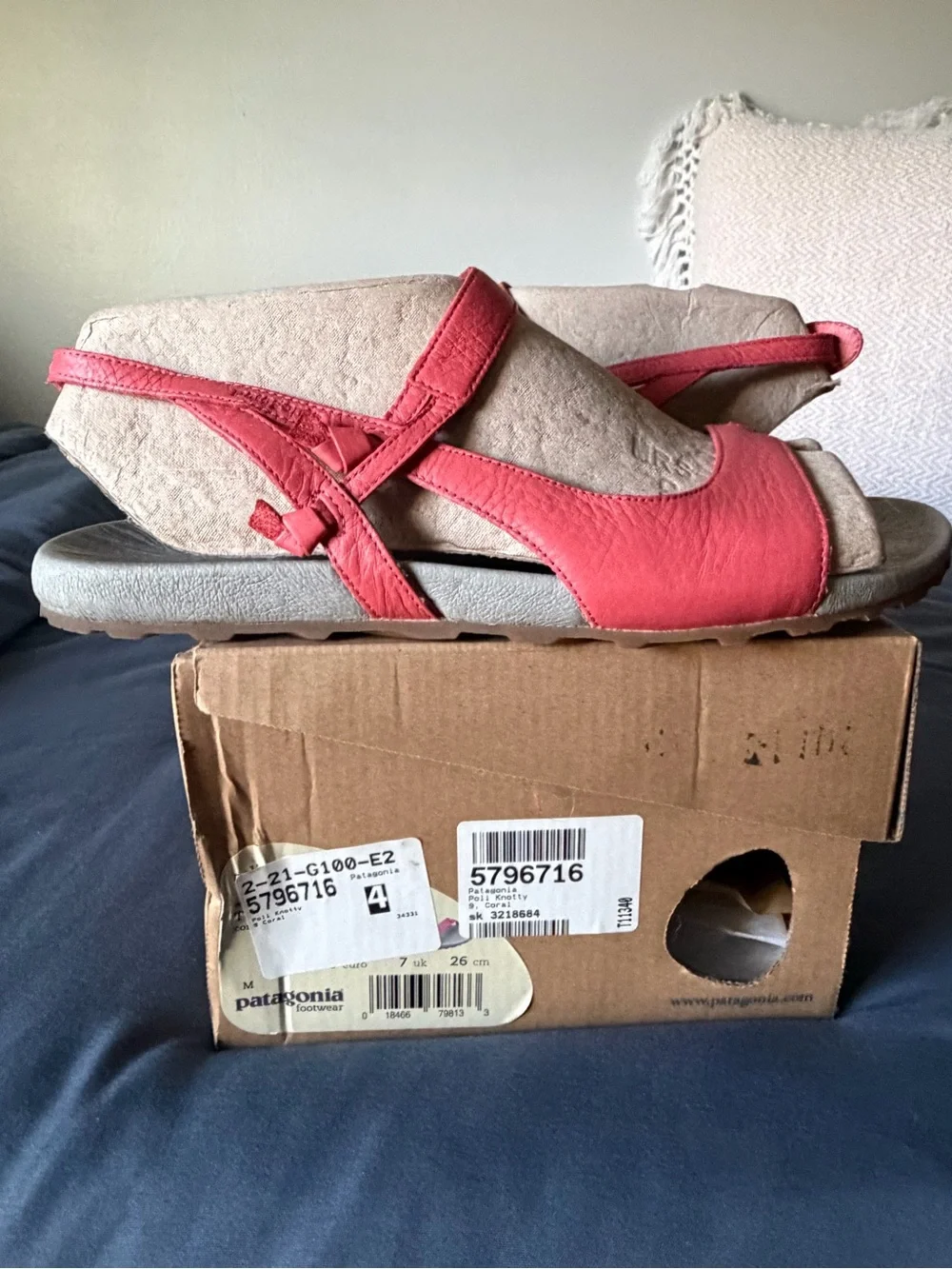 Patagonia Coral Pink Leather Slingback Sandals
